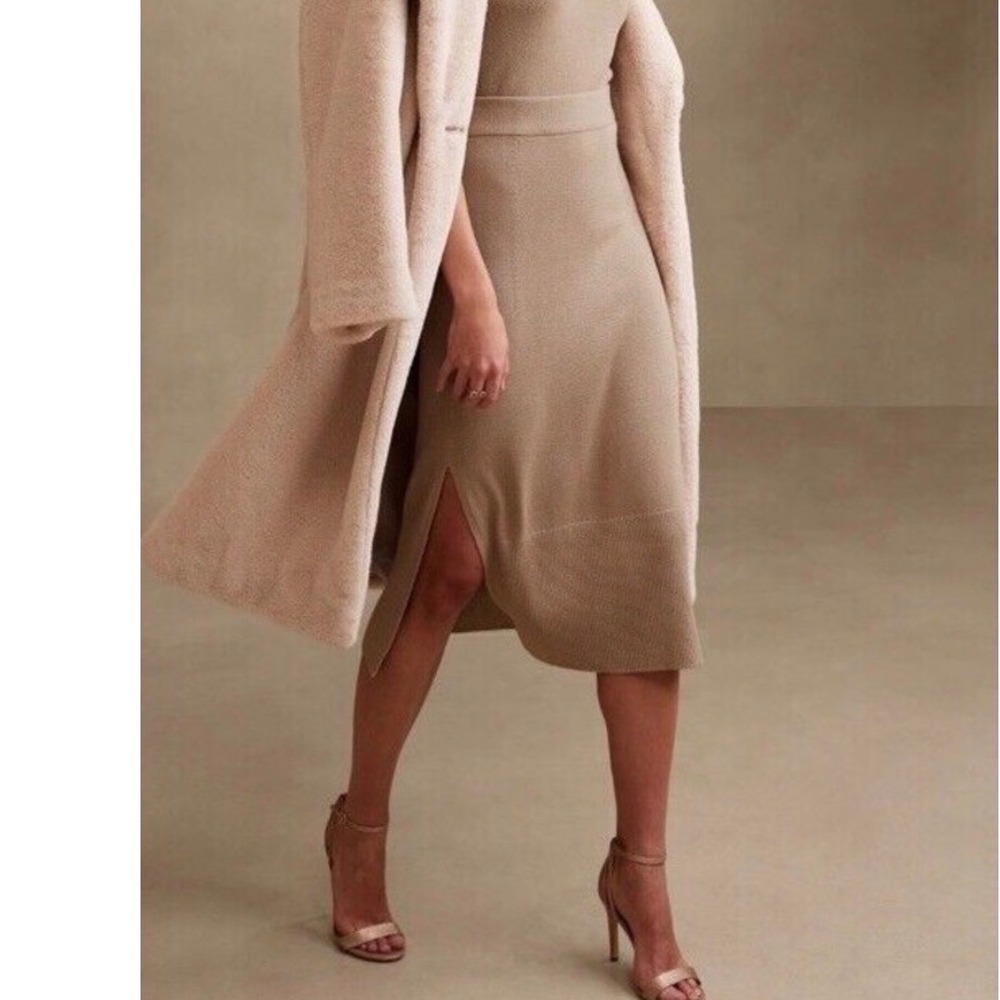 Banana Republic Shine Knit Midi Sweater Skirt XL Metallic Champagne Gold